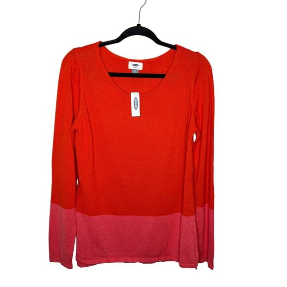 OLD NAVY / orange pink colorblock oversized scoop neck sweater / L - Picture 1 of 7